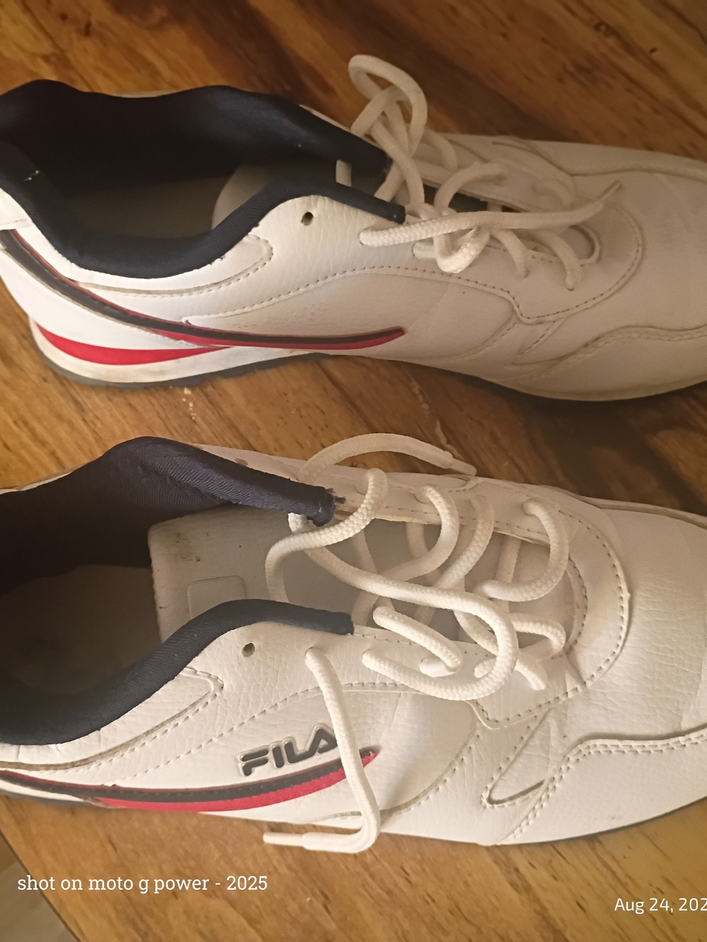 Fila Men’s White Athletic Sneakers with Navy & Red Accents